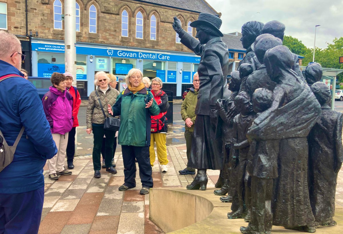 ionacommunity's tweet photo. #Columbafest pilgrimage led by Kathy Galloway ends at the statue of Mary Barbour in Govan. ‘The will of the people is law!’ https://t.co/tHHcjIJhZz