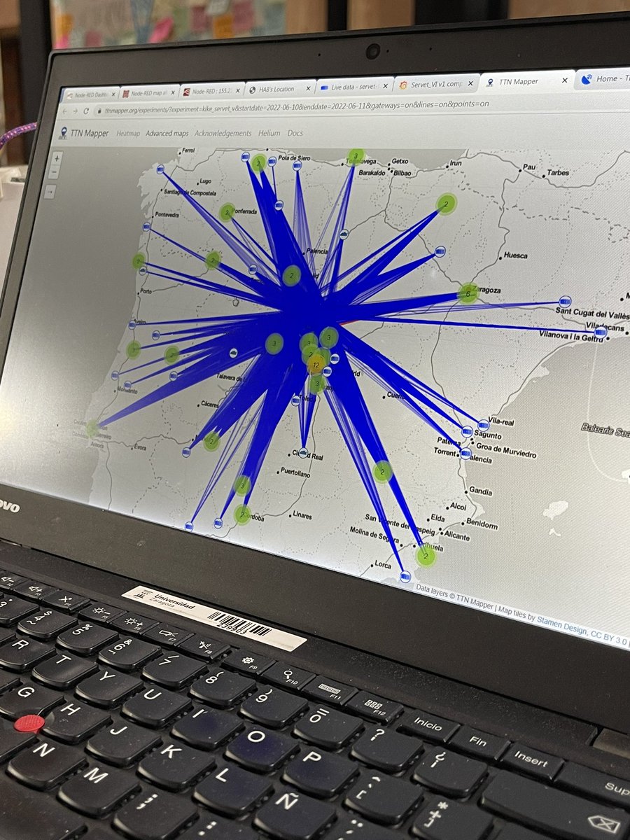 Más de 70 estaciones #TTN han recibido los datos enviados por la cápsula que equipa el globo sonda que hemos lanzado en <a href="/ImperdibleCotec/">Los Imperdibles</a>, llegando así a toda el país. 

En este momento el globo alcanza los 34.300 metros de altura.