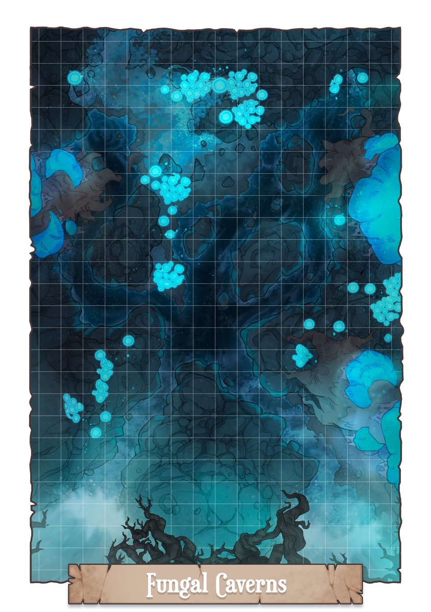MapHatchery's tweet image. New map: Fungal Caverns! 🍄

This dark, humid cavern is a place of bountiful growth for mushrooms and their fierce little protectors.

#ttrpg #dnd5e #battlemap