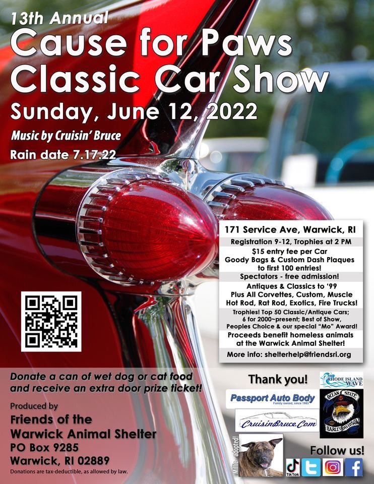 WarwickPaws's tweet photo. Cool cars, antique fire trucks, food &amp; music, shopping, raffles, shelter dogs - sounds like a purrfect day! 🐾🛞🐶
Join us tomorrow, all the deets here: https://t.co/IuTZaClXun

#warwickanimalshelter #causeforpaws https://t.co/Bvsl7c62Xq