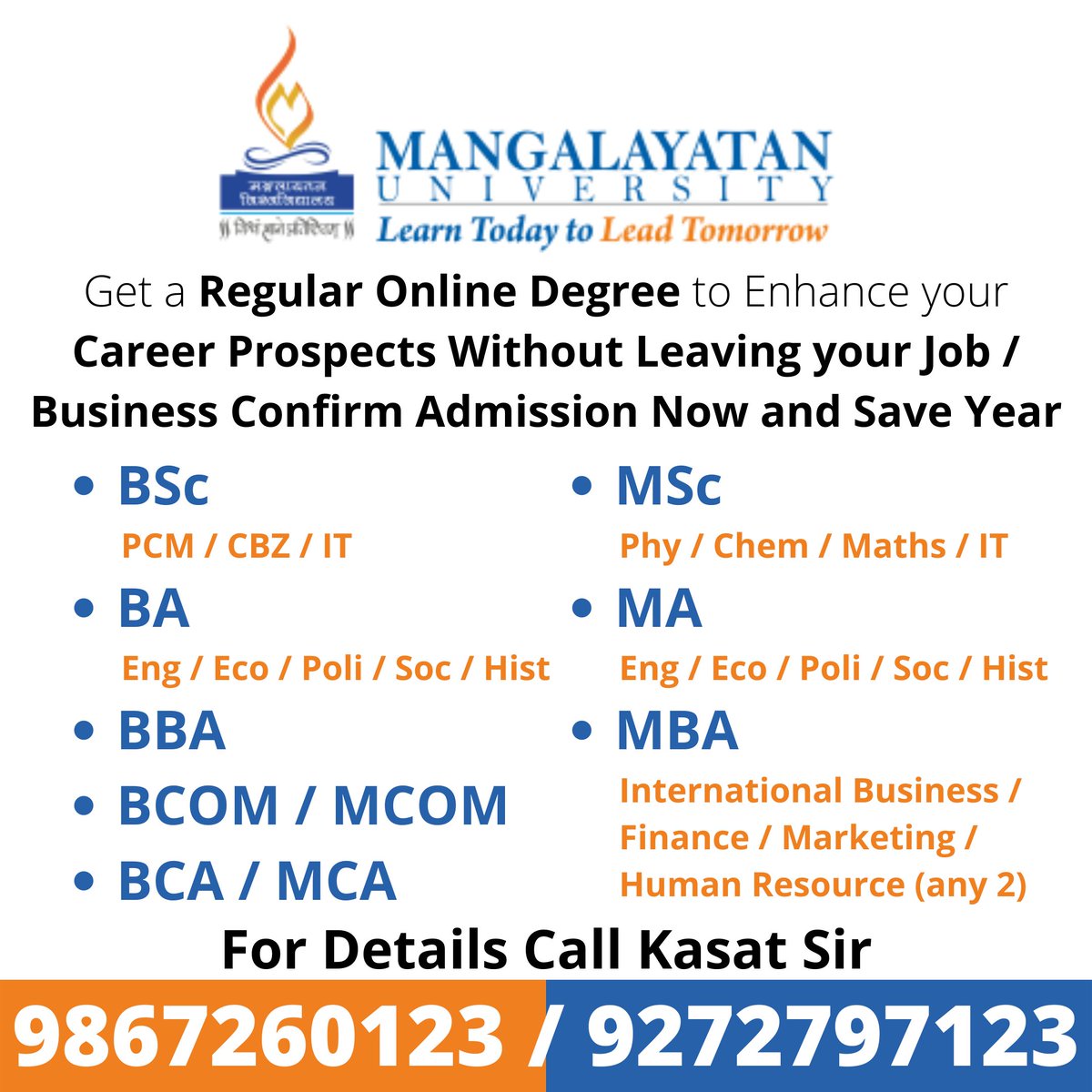 KasatVCE's tweet photo. Complete Your Education in Online Regular Private Universities &amp; Boards (from 10th to PG) with Us &amp; Give a Boost to Your Careers Call or WhatsApp 9867260123 / 9272797123 Now… https://t.co/dc3rb6TPSJ
