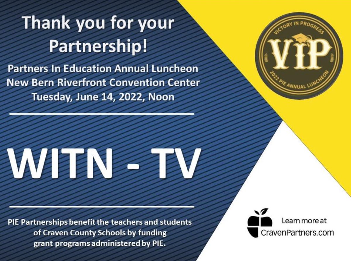 CravenCoPIE's tweet photo. Thank you to @WITN7 for your Major Partnership of the #PIEAnnualLuncheon! #VictoryInProgress https://t.co/4sUPHtWpfx