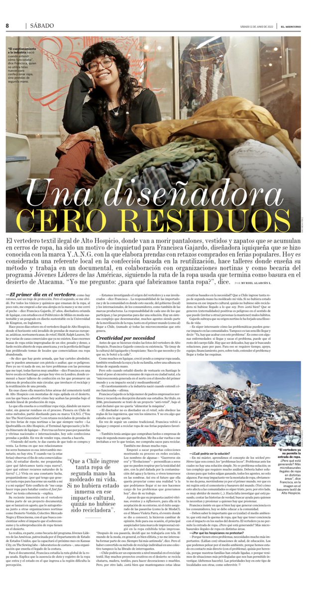 Revista_Sabado's tweet photo. El vertedero textil ilegal de Alto Hospicio ha sido un motivo de inquietud para Francisca Gajardo, diseñadora iquiqueña que se hizo conocida con la marca Y.A.N.G. con la que elabora prendas con retazos comprados en ferias populares. https://t.co/SvANTJToAm