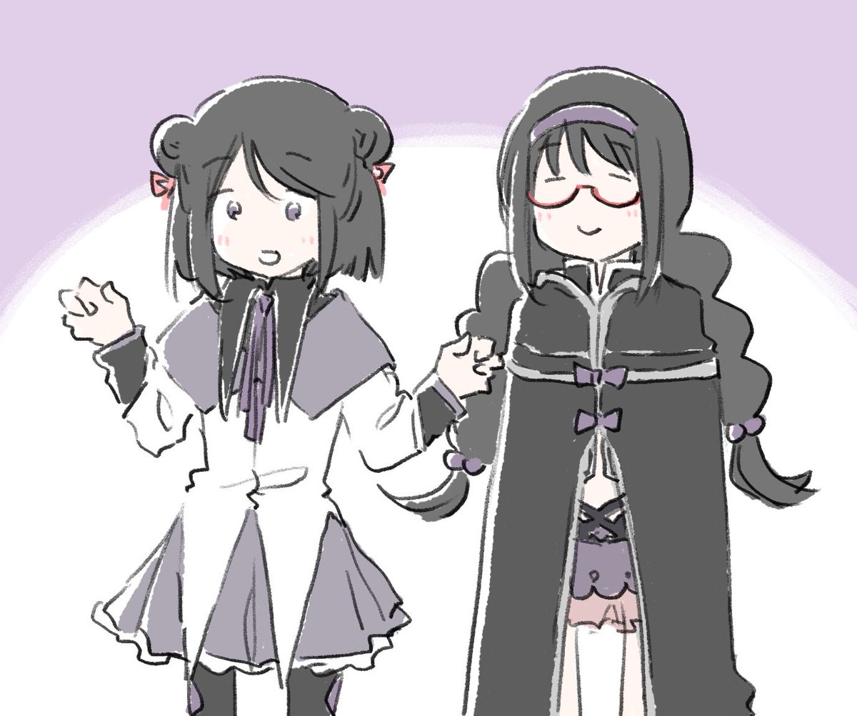 akemi homura multiple girls 2girls braid black hair skirt hair bun magical girl  illustration images
