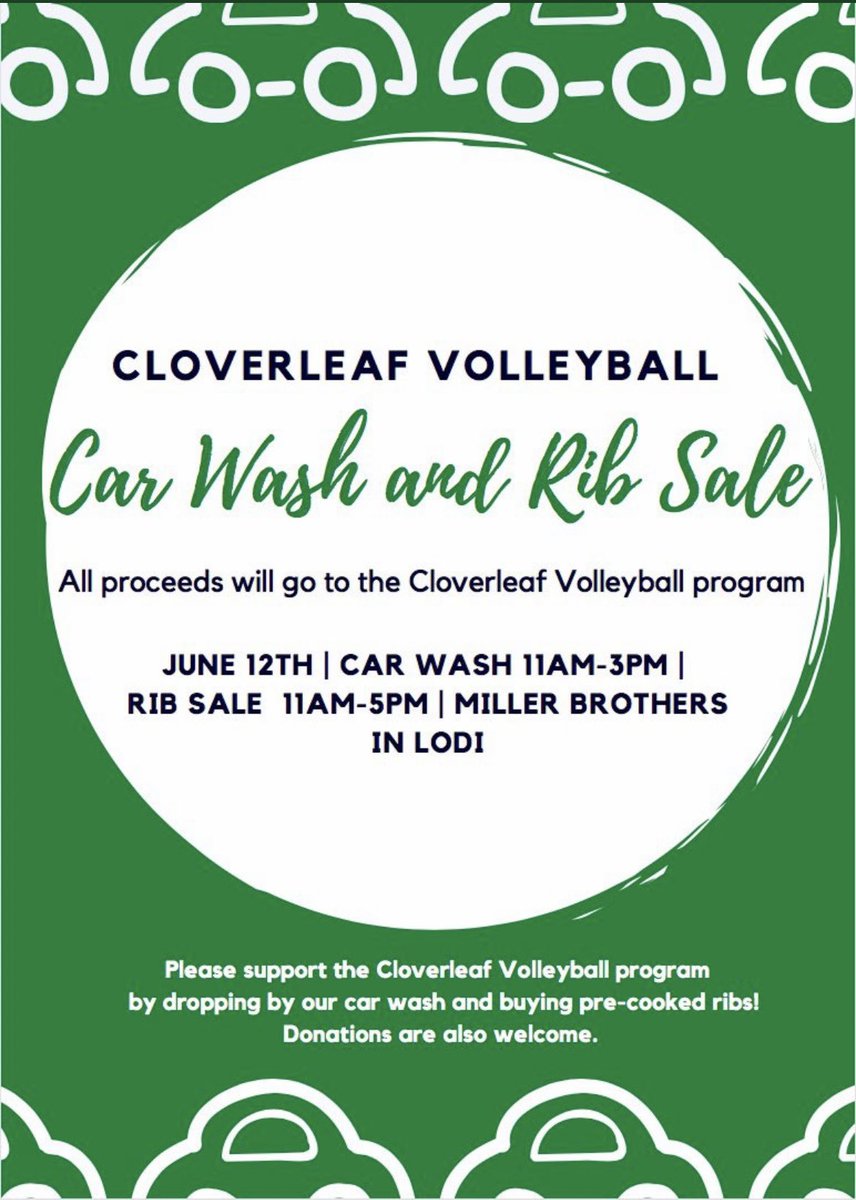 Cloverleaf_HSVB's tweet image. Please consider coming to support the CHS volleyball team tomorrow at our car wash and pre-cooked rib sale at Miller Brothers in Lodi. Ribs are $20 dollar for a full rack, $10 for 1/2 rack, and $3 for potato salad!