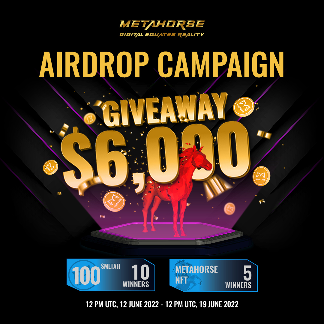 🏇Metariders🏇

We're glad to announce the #Airdrop Campaign is now on live! 🥳

🗓️ Date: 12pm UTC, 12 June - 12pm UTC, 19 June 2022

🧧 Total prize pool: $6,000 #Giveaway 
 
👩🏻‍💻Participate: gleam.io/PSBuh/metahors…
 
#P2E #Metaverse #BSC #NFT #GameFi