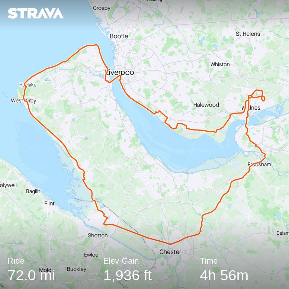 dwebsterwidnes's tweet photo. 72 strong miles at a decent pace in windy conditions , oh and a KOM segment … not a bad 1st effort as a 60 year old  Check out my ride on Strava.
https://t.co/MPX4E49RW4 https://t.co/IMf0y6I0p1