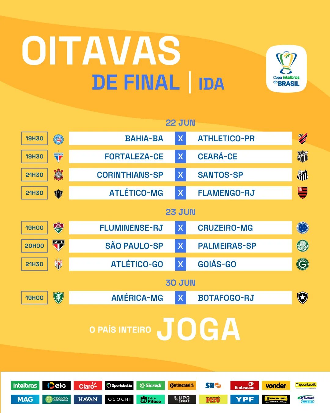 Portal da Torcida on X: ⚠️ CHEGOU A TABELA DETALHADA! Confira as datas e  horários dos jogos de ida e volta das #OitavasDeFinal.  #CopaIntelbrasDoBrasil  / X