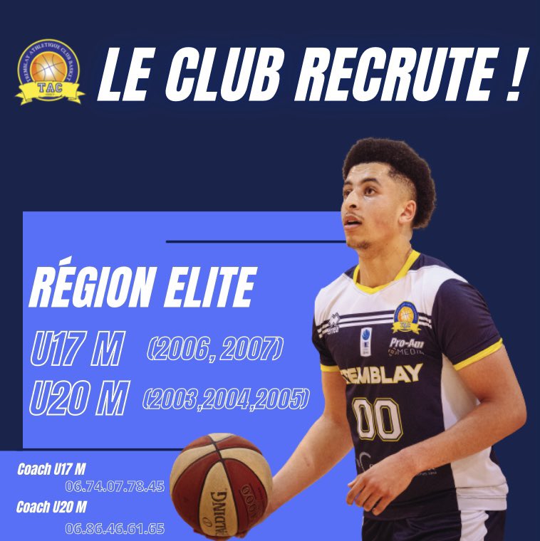 Le TAC Basket recrute ! 👊🏽

⛹🏽‍♂️ Catégorie U17 M (pour tous les joueurs nés en 2006,2007)

⛹🏽‍♂️ Catégorie U 20 M ( pour tous les joueurs nés en 2003, 2004, 2005)

Contacts :

📲 Coach U17 M (Nabil) : 06 74 07 78 45

📲 Coach U20 M (Benoit) : 06 86 46 61 65