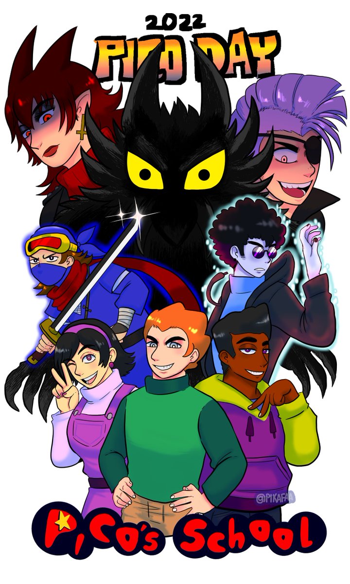 PikafaaART's tweet image. aaaaaah～!!! I FINISH MY PIECE!!!!!  o(≧∇≦o)
I very proud about it tho ❤️I deside to make a redraw of this old t-shirt (see thread👇) And now I&apos; m gonna take a nap ☺️Happy Pico Day everybody! #picoday2022 #NewGrounds #picosschool