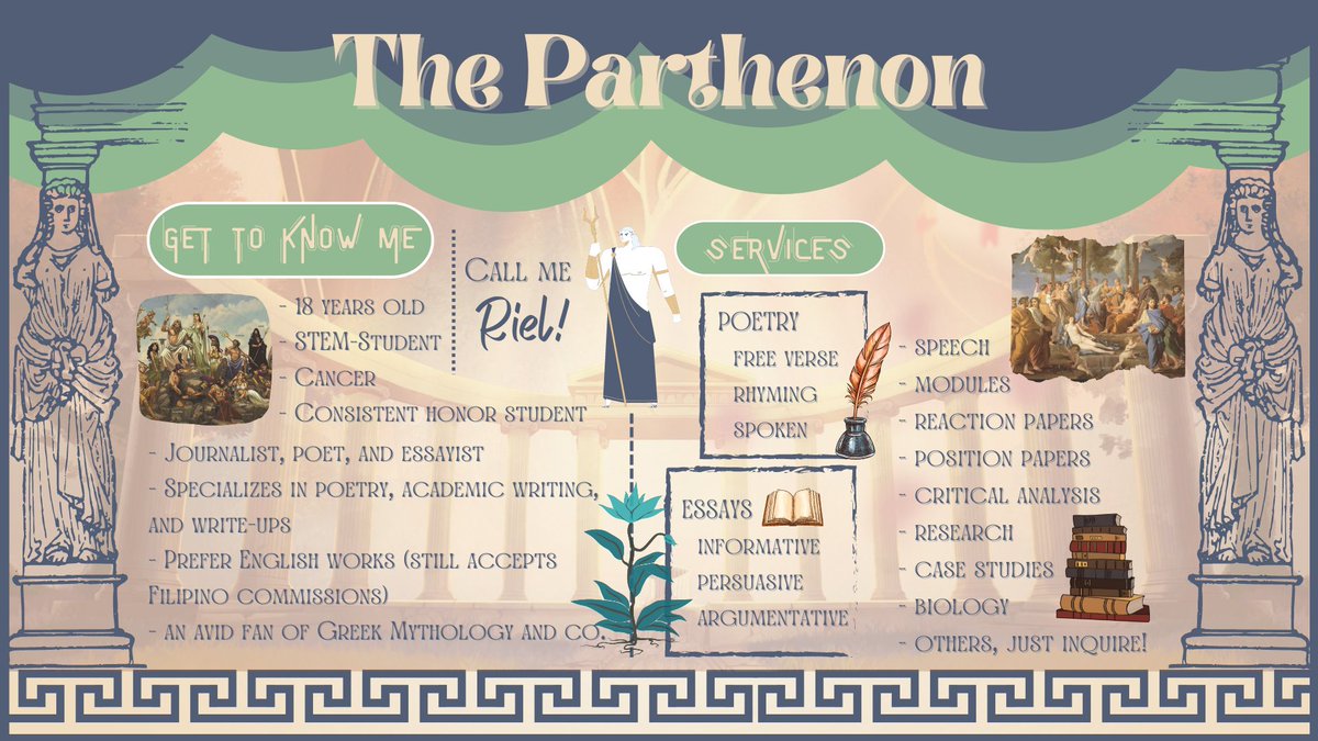 parthenoncomms's tweet photo. Hello everyone! Riel here! I'm a soon-to-be BS Med Bio student and STEM Graduate! I specialize in all kinds of tasks and I hope you consider me as your trusted academic commissioner! 

For fortes and rules — check the comms sheet ❤️

Feedbacks — #parthenonfeedback https://t.co/zK1ovAU2Wa