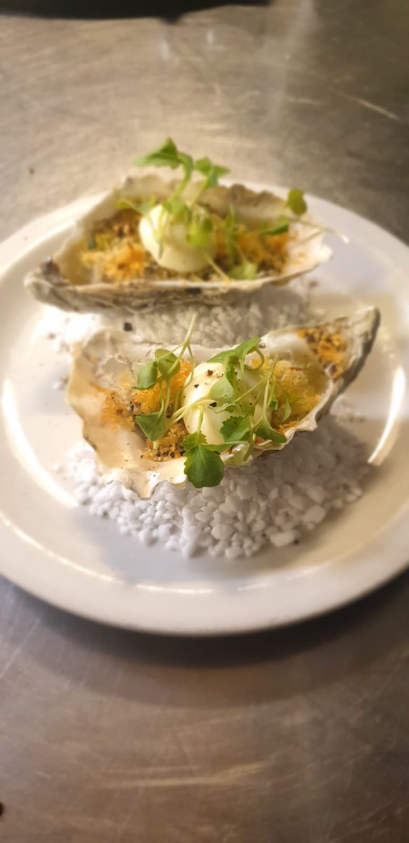 Oyster gratin topped with homemade aioli. This is a special on the menu in Soho for today only. ⁠
#oyster #dailyspecial #gratin #aioli