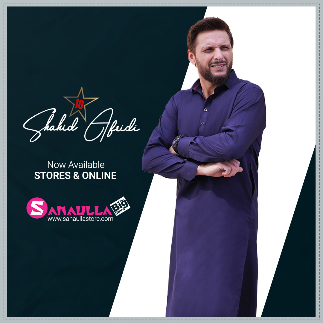 𝐒𝐡𝐚𝐡𝐢𝐝 𝐀𝐟𝐫𝐢𝐝𝐢 - 𝐍𝐨𝐰 𝐈𝐧 𝐒𝐭𝐨𝐫𝐞𝐬 & 𝐎𝐧𝐥𝐢𝐧𝐞!⭐
Shop: i.sanaulla.me/shahid-afridi
Introducing Shahid Afridi to our brands' list, a regal and classy menswear brand bringing LALA's original style available exclusively at Sanaulla Store. #shahidkhanafridi