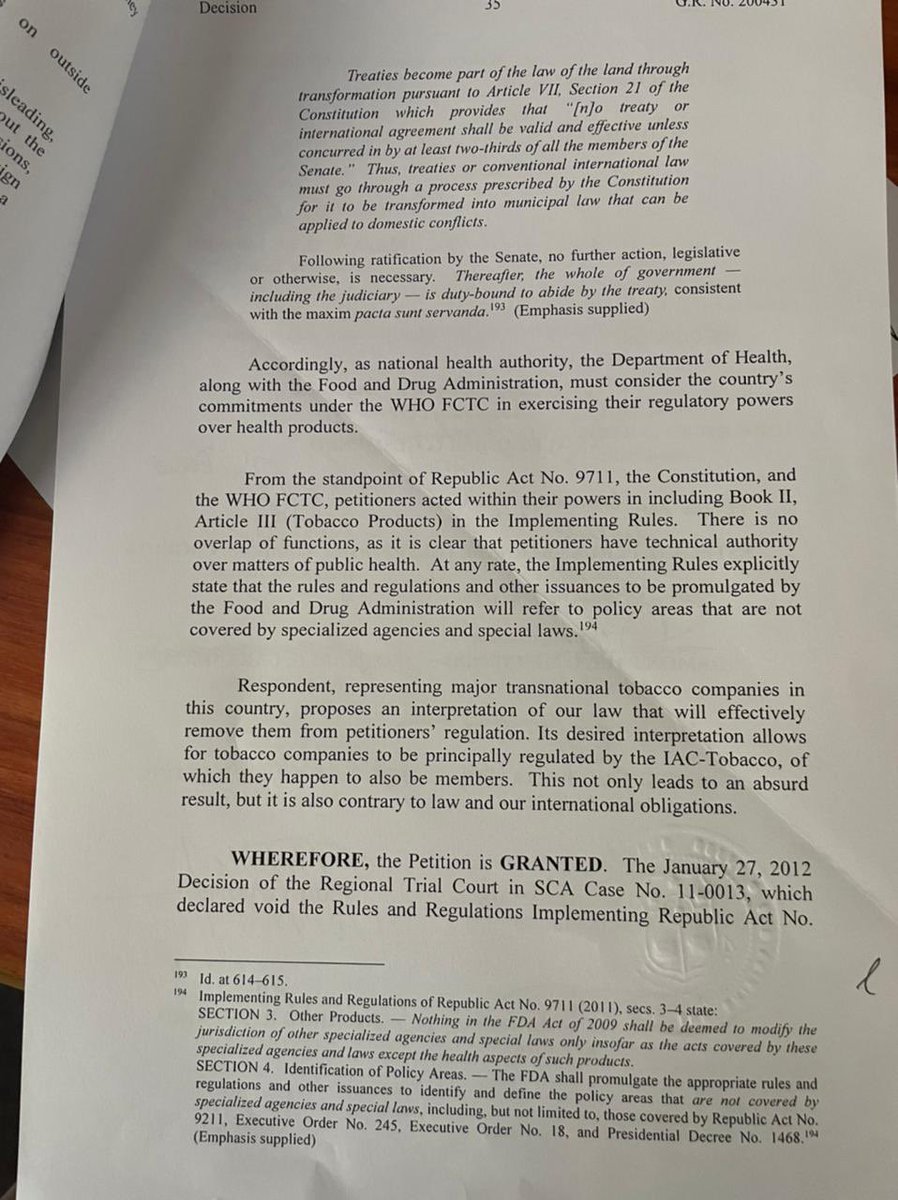 piacayetano's tweet photo. The Supreme Court just affirmed the right of every Filipino to good health by upholding the power of the Food &amp; Drug Administration (@FDAPhilippines) to regulate cigarettes &amp; tobacco products. This is a major victory for our people &amp; advocates for tobacco control &amp; public health. https://t.co/PDPBdmyRdy