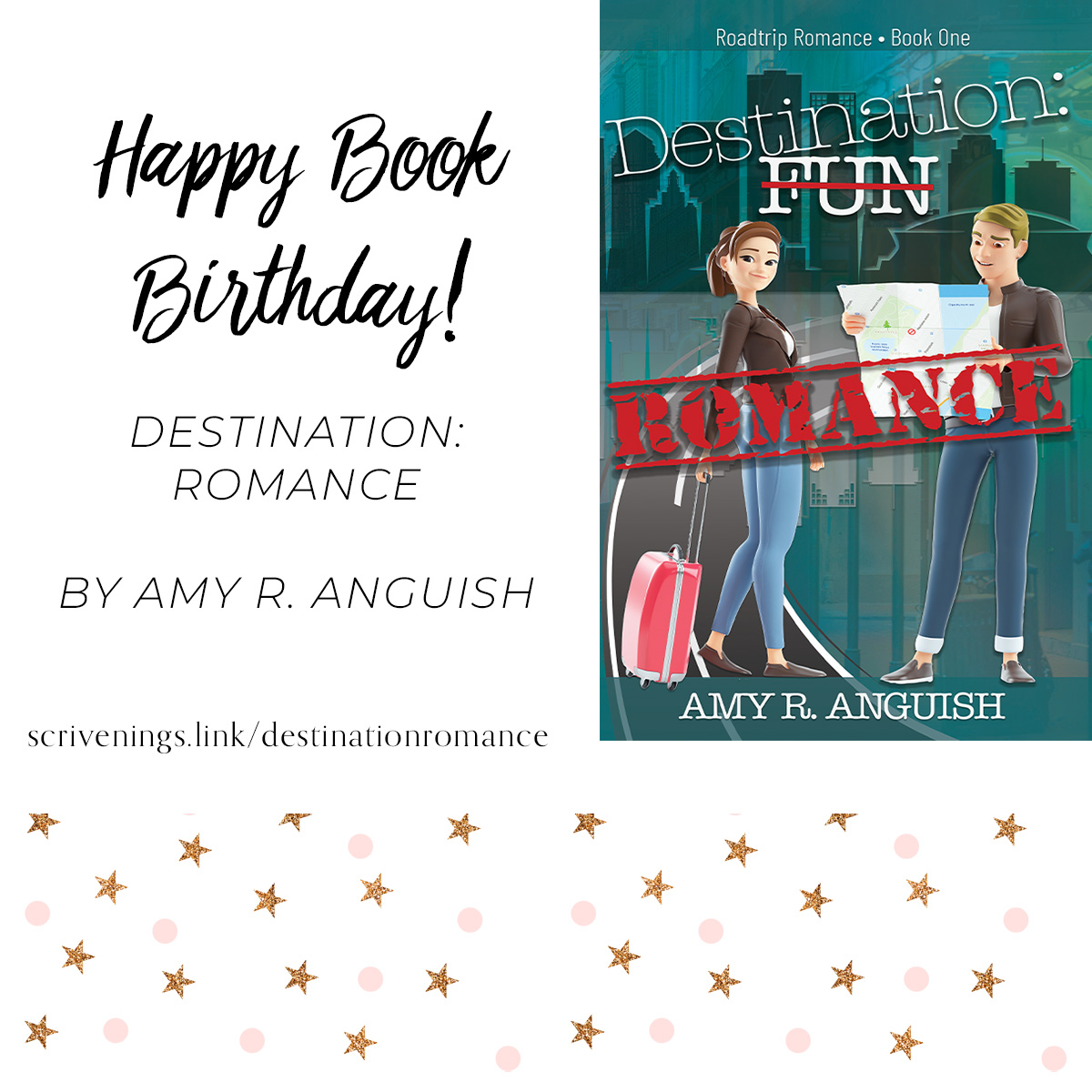 ScriveningsLLC's tweet photo. Happy Book Birthday to Amy R. Anguish, upon the release of Destination: Romance, Book 1 in the Roadtrip Romance series. 

https://t.co/PrQ1JCWFR6

Available in paperback, eBook, and on #KindleUnlimited #ContemporaryRomance  
#newrelease #KU #cleanfiction https://t.co/MtIxZ5vuI0