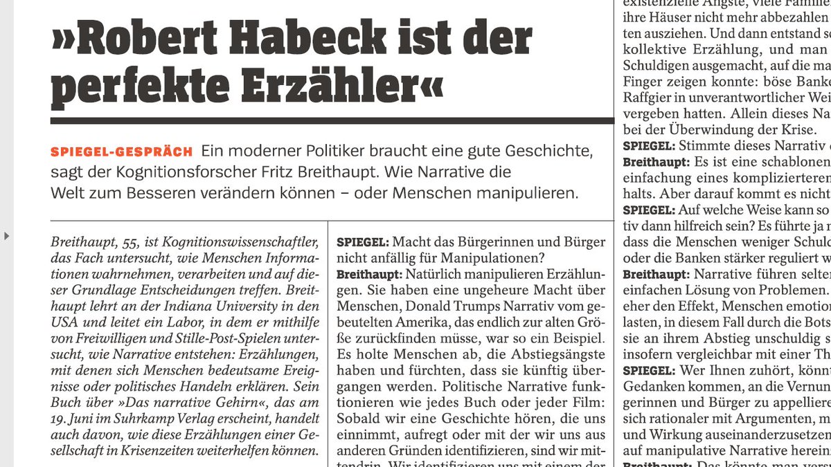 Philipp Hölzing (@philipphoelzing) on Twitter photo <a href="/FritzBreithaupt/">Fritz Breithaupt</a> spricht im aktuellen Spiegel über sein neues Buch "Das narrative Gehirn", das am 19. Juni erscheint, und die Macht des narrativen Denkens. <a href="/FritzBreithaupt/">Fritz Breithaupt</a> spricht im aktuellen Spiegel über sein neues Buch "Das narrative Gehirn", das am 19. Juni erscheint, und die Macht des narrativen Denkens.