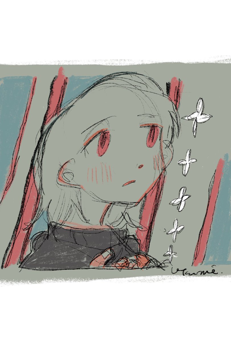 1girl solo red eyes blush parted lips limited palette white hair  illustration images