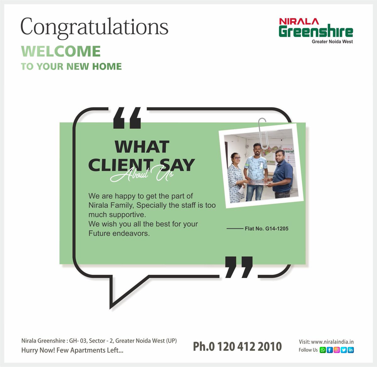 IndiaNirala's tweet photo. Hurry Up ! For Booking Call Now : +919971773200
Nirala Greenshire at Greater Noida West 
Ready to Move, 2/3 BHK Apartments Available
 #niralaindia #greenshire #GreaterNoida #apartments #ReadyToMove #customersatisfaction #whatclientsayaboutus #customerfeedback #customerexperience https://t.co/DLV6k6kQS5