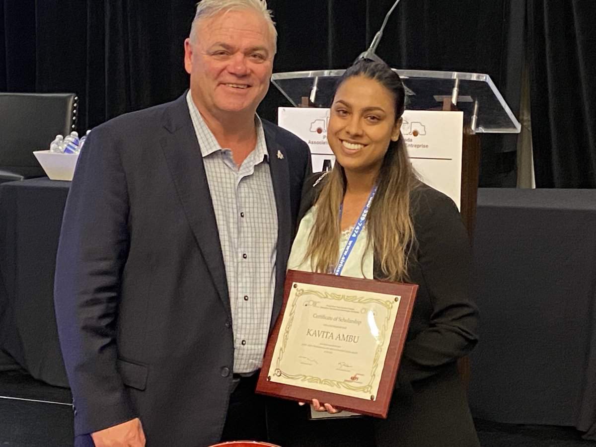 KimWRichardson's tweet photo. We are proud and honoured each year ⁦@KRTSTrans⁩ to sponsor the Commerical Vehicle Licence Scholarship Award at the annual ⁦@privatefleets⁩ ⁦@PMTCYLG⁩ Conference. Congrats Kavita from Wesbell Logistics who will be obtaining her Class AZ Licence. https://t.co/s88O5qsC9s