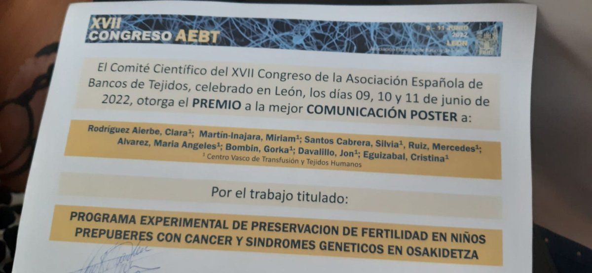 cris_egui's tweet photo. Tengo la gran suerte de tener un equipazo ya que nos han dado 2 premios!!! #SETS2022 en Toledo y #AEBT en León!! Muchisimas gracias a tod@s por vuestro esfuerzo!!! Enhorabuena!!!🎉🎊👏🏅 @antonioper_mar @Cristina_ferp @biocrucesHRI @osakidetzaEJGV @CVTTH https://t.co/mJ0osQeLec