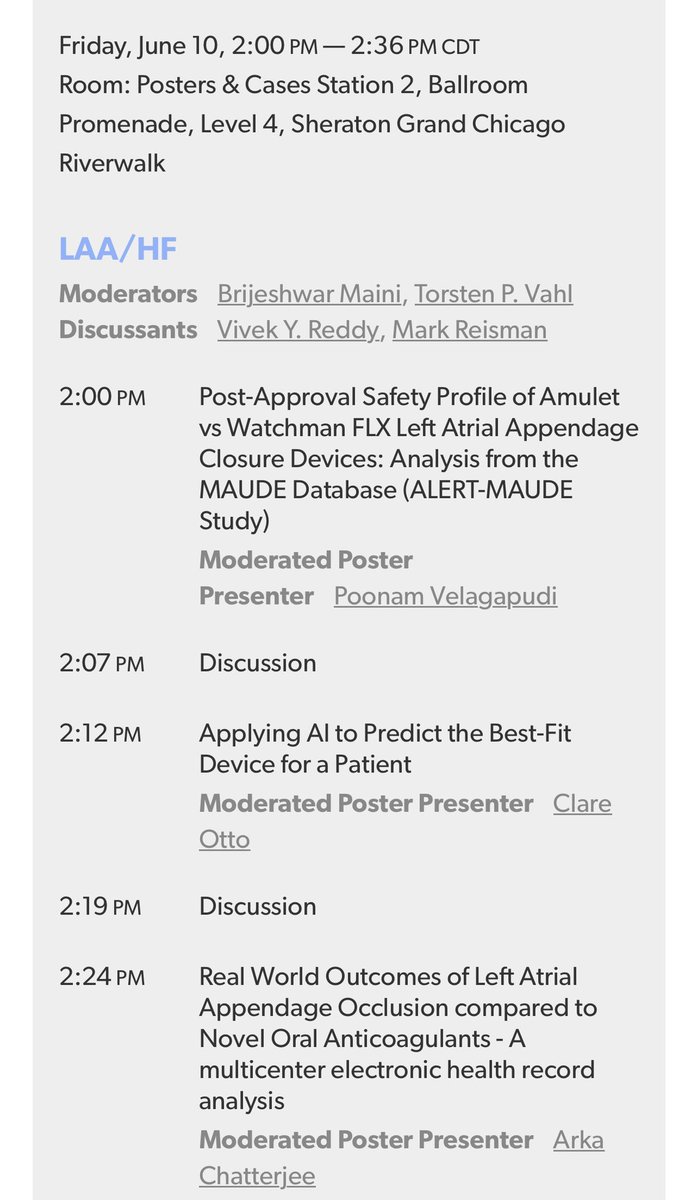 Presented our study on analysis of safety profile of Amulet vs Watchman FLX from the MAUDE database yesterday at #TVT2022! Thanks to Drs. Maini & Reisman for a great discussion! And special thanks to Dr. Saibal Kar for attending & sharing his thoughts! @crfheart #UNMCIM #LAAC