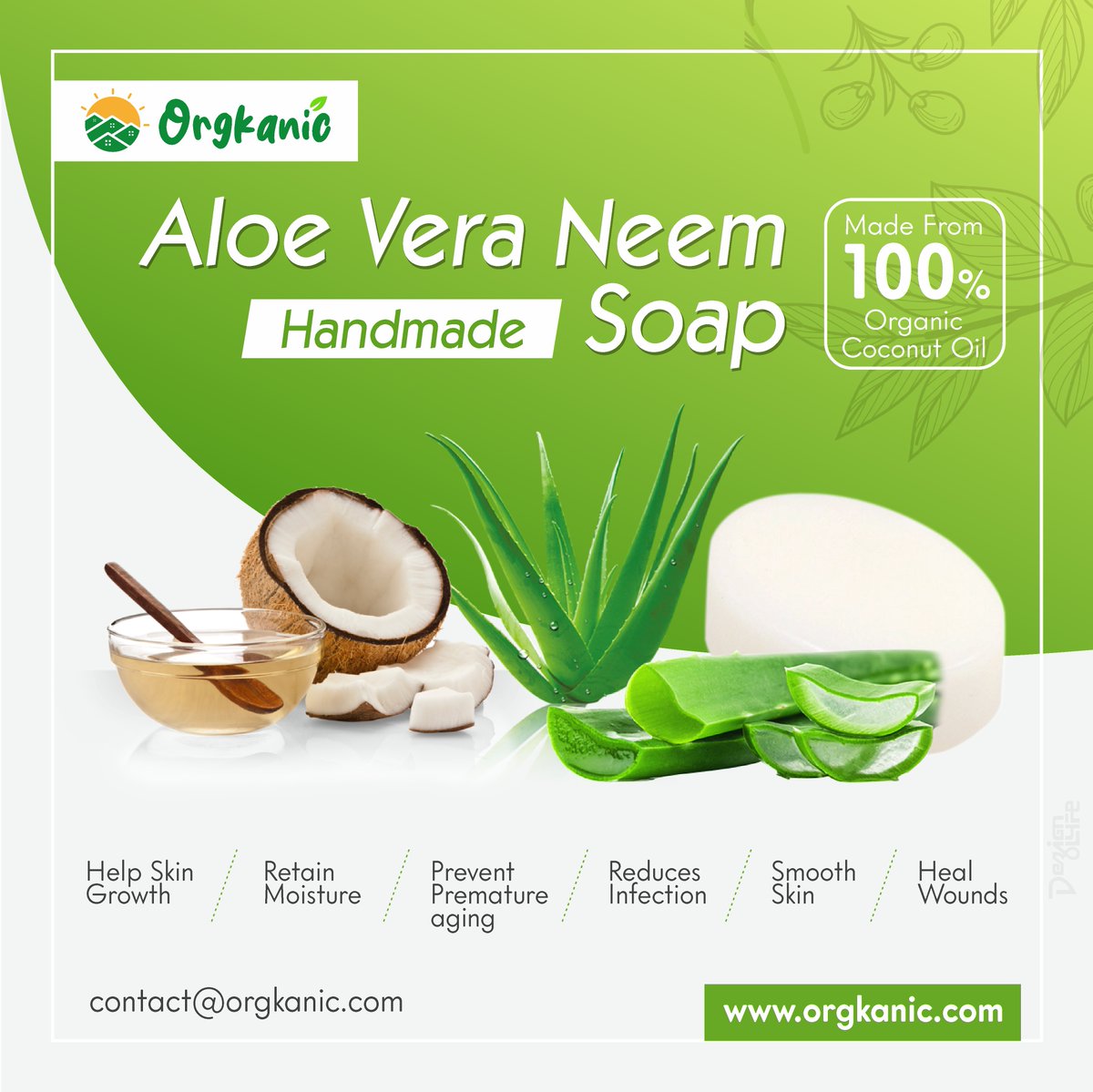 Aloe Vera Neem Soap
~ Made From 100% Organic  Coconut Oil ~

Benefits :
▫ Help Skin Growth
▫ Retain Moisture
▫ Reduces Infection
▫ Smooth Skin
▫ Heal Wounds

Buy Now : orgkanic.com/aloe-vera-neem…

#orgkaniconlinestore #aloeverasoap #100%natural