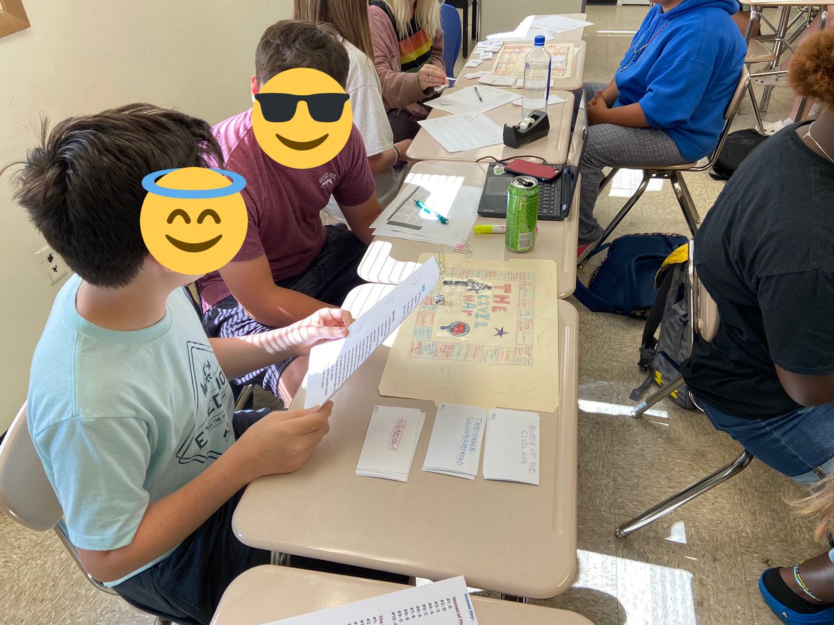 MrFahertySPMS's tweet photo. Playtesting day! Students played Civil War themed board/card games created by classmates. They gave feedback and students reflected on the feedback given! https://t.co/aX0UXStgLF