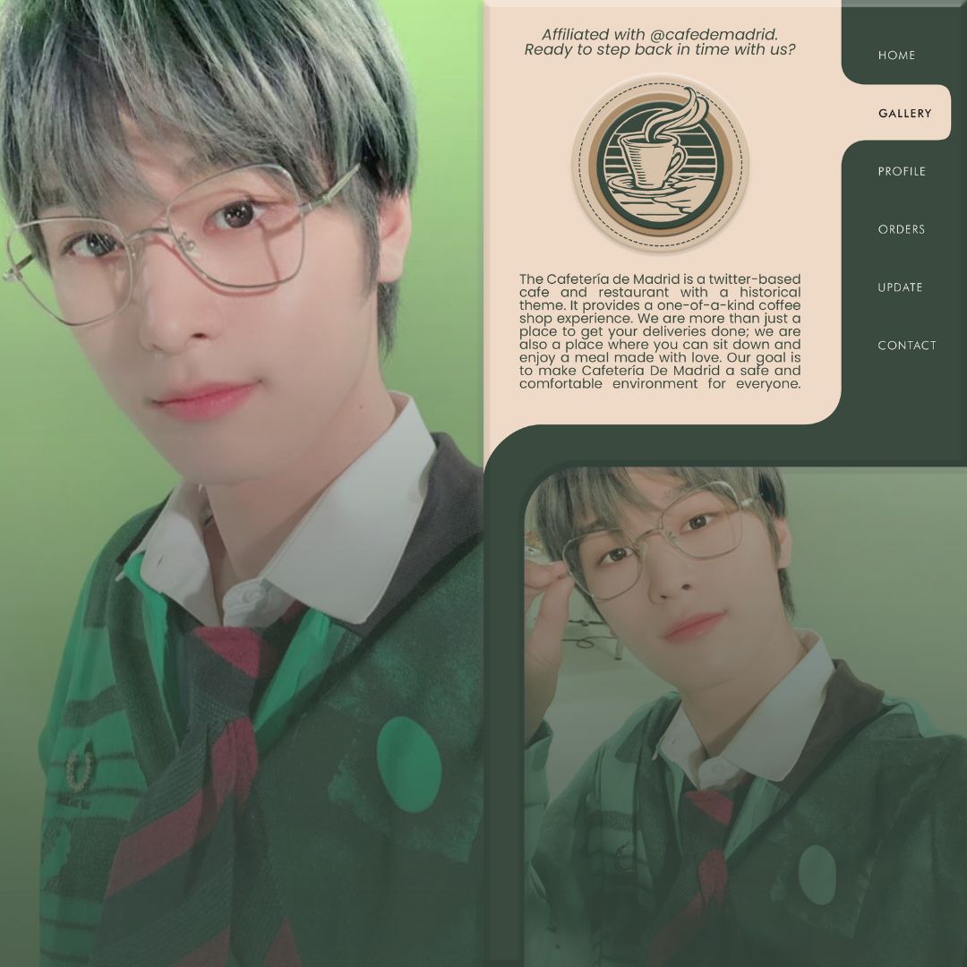 ⠀

STEP BACK IN TIME WITH
CAFETERÍA  DE  MADRID.

Rio Raven Jerome Jaen Edillo has arrived from the heart of Spain. I am now affiliated with Cafeteria de Madrid, and we will soon be serving top-notch flavors from the past and present. 

⠀