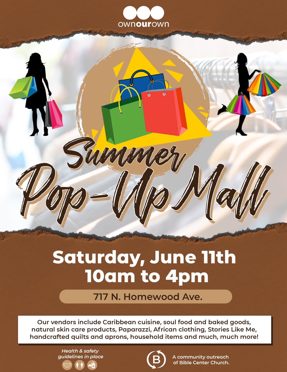 OwnOurOwnPit's tweet photo. #OwnOurOwn

It's happening today!  Come on through and bring a friend!

Own Our Own's Summer Pop-up Mall
Time:  10:00-4:00pm
Location:  717N Homewood Avenue https://t.co/JNSWTAiz1e