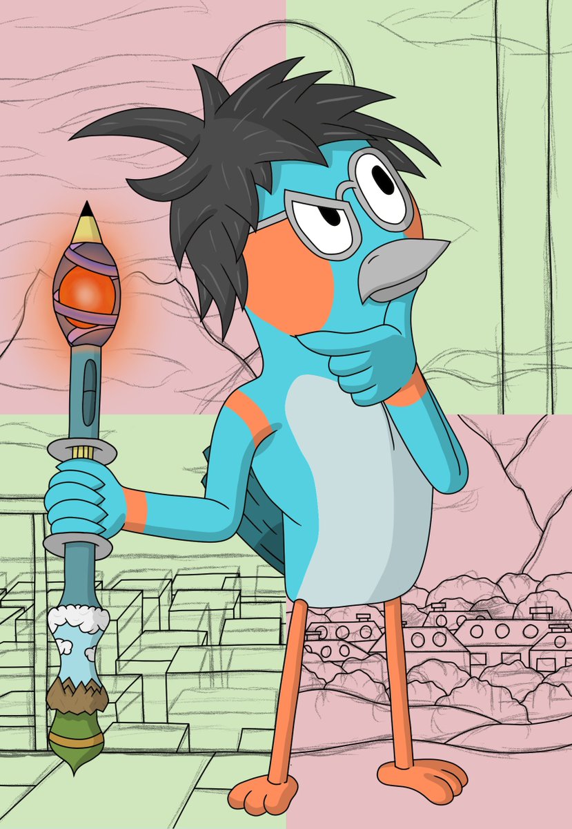 FinchsterDraws's tweet photo. Got my final mascot design chosen, still need to make character &amp; turnaround sheets, but I'm loving what's been done here. I just need to finish off my background! #CLIPSTUDIOPAINT #originalcharacter #originalproject #conceptart #characterdesign #sketchbookart #profilepic https://t.co/nuAecwMmti