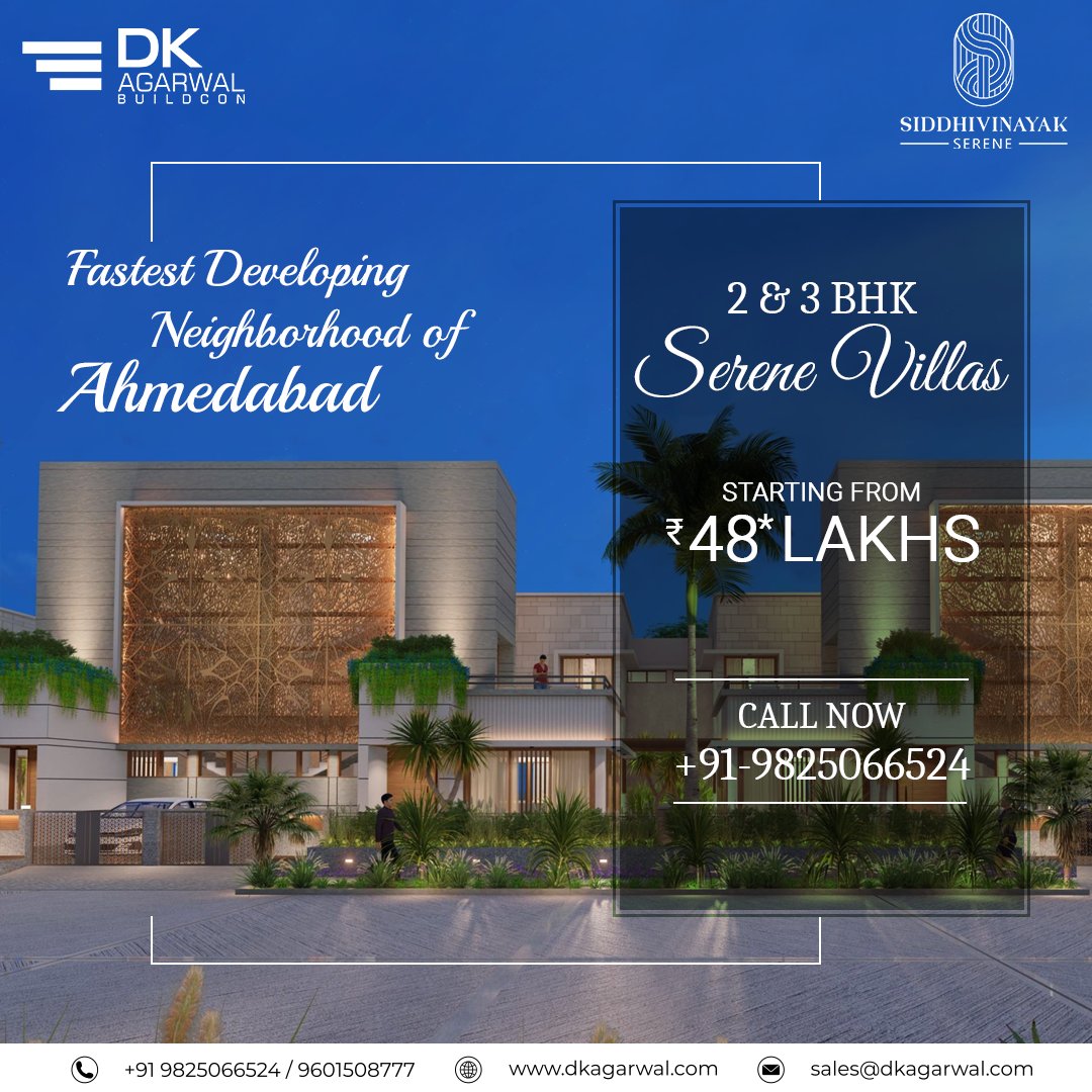 DKAgarwalbuild's tweet photo. Serene villas has all the advantages for your lifestyle - Outstanding location is what never goes out of style.
#2bhkvillas #2bhkvillasforsale #2bhkvillassale #futuredevelopment #realestate #villas #WeekendHomes #propertymanagement #3bhkvillas #3bhkvillasforsale #ahmedabad https://t.co/X1matyQm6a