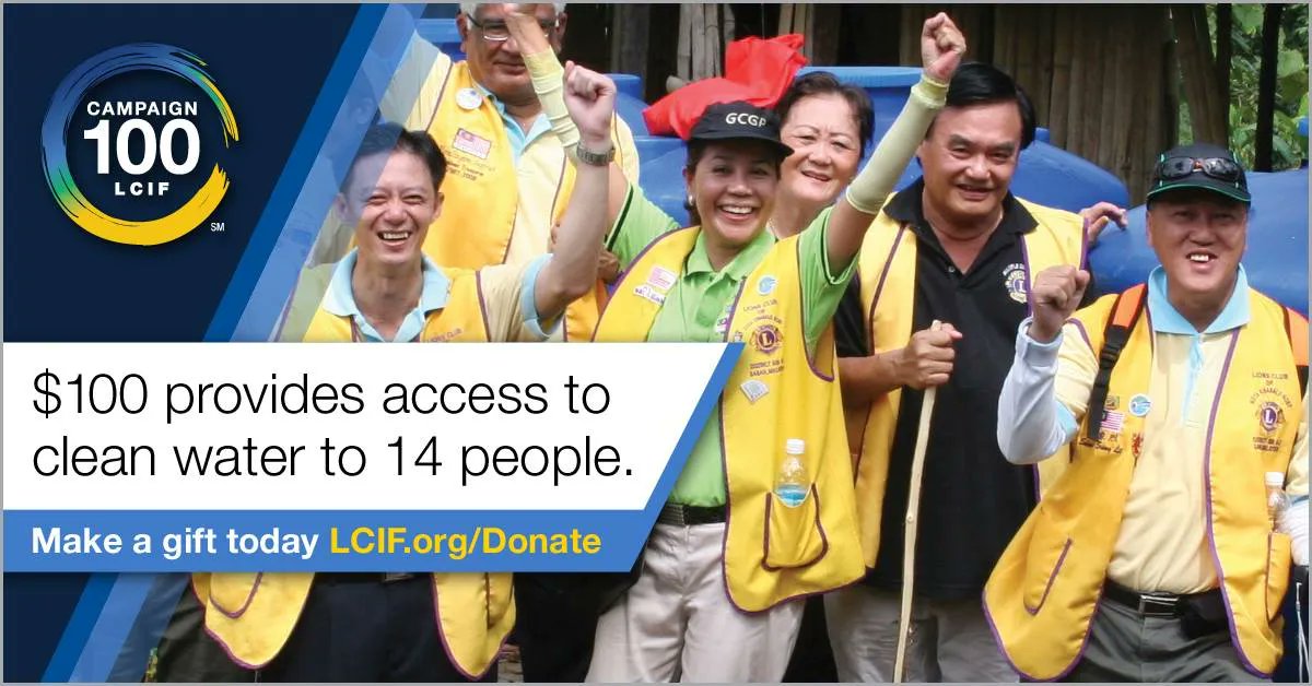 lionsclubsIrl's tweet photo. Lions Clubs International Foundation's Campaign 100
The equivalent of $100 provides access to clean water to 14 people.
https://t.co/PfJN8DWhhP
#WeServe #KindnessMatters #LionsClubs #LCIF #EmpoweringService #Campaign100 #Water #CleanWater https://t.co/L8chcxhS7A