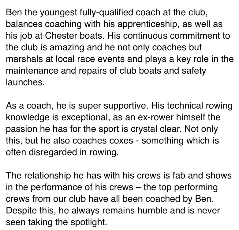 ChesterRegatta's tweet photo. Most Appreciated Coach Nominee:

Ben Newell, Queen’s Park High School Rowing Club @QPHROWING @qphschester 

Click 🤍/like to vote for Ben to win the 2022 @ChesterRegatta 
Most Appreciated Coach Award.

Voting closes 5pm Sat 11/6/22
#CoachAward #OldestRegattaInTheWorld https://t.co/c8YDWuLbUi