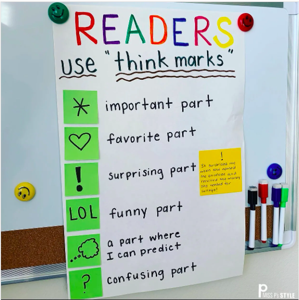teacher2teacher's tweet photo. 🌟 = Important part
💜 = Favorite part
❗️ = Surprising part

T @TheLiteracyDive inspires her Ss to annotate up a storm – and think critically in the process! 

#TeacherTwitter #LitChat https://t.co/Bm3Z01gaat