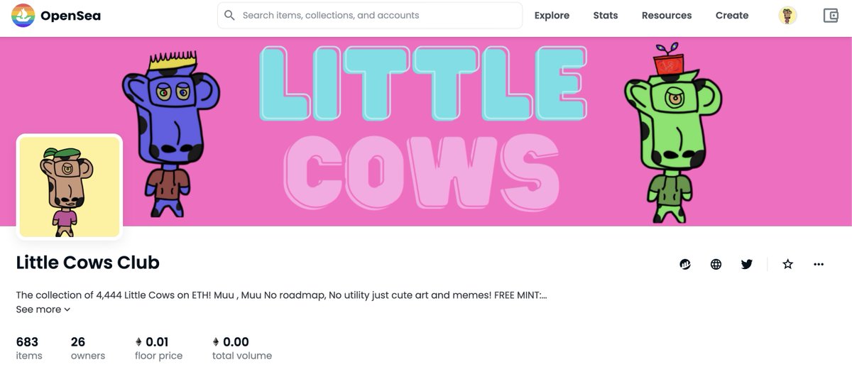 Almost 700 are over, don't run out of yours. They are completely free. 🐮🚀

Website: littlecowsnft.com 💥

Opensea: opensea.io/collection/lit… 🎁

#FreeMint #ETH #OpenSeaNFT #NFTs opensea.io/collection/lit…