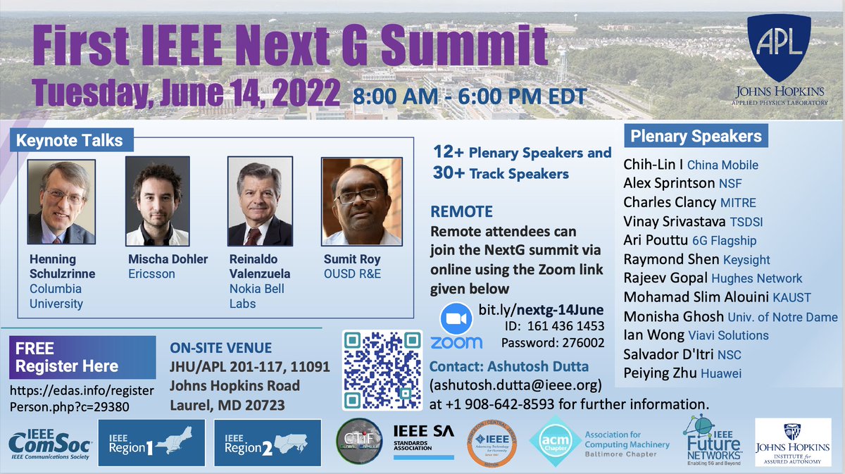 Ashutosh Dutta (@ashutoshdutta) on Twitter photo Join us at the First IEEE Next G Summit <a href="/IEEEFutureNtwks/">IEEE Future Networks</a> on June 14, 2022 (In Person and Virtual) at Johns Hopkins University Applied Physics Lab in Laurel, MD. Learn about 5G and 6G technologies. Registration is free. Please visit 5gsummit.org/jhuapl for program details. Join us at the First IEEE Next G Summit <a href="/IEEEFutureNtwks/">IEEE Future Networks</a> on June 14, 2022 (In Person and Virtual) at Johns Hopkins University Applied Physics Lab in Laurel, MD. Learn about 5G and 6G technologies. Registration is free. Please visit 5gsummit.org/jhuapl for program details.