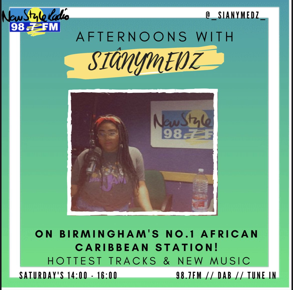 _SianyMedz_'s tweet photo. We back on another Saturday 🥳🥳
AFTERNOONS WITH SIANYMEDZ
Join me right now on @NewStyleRadio • 2PM - 4PM
Coming up on todays show:
#AWholeLottaCharts
#SummerTimeProblems
#NewstylesHottestPlaylist
PLUS Fat is here for a whole 45 minutes! Coming up at 15:15pm https://t.co/WH4WaxNIRe