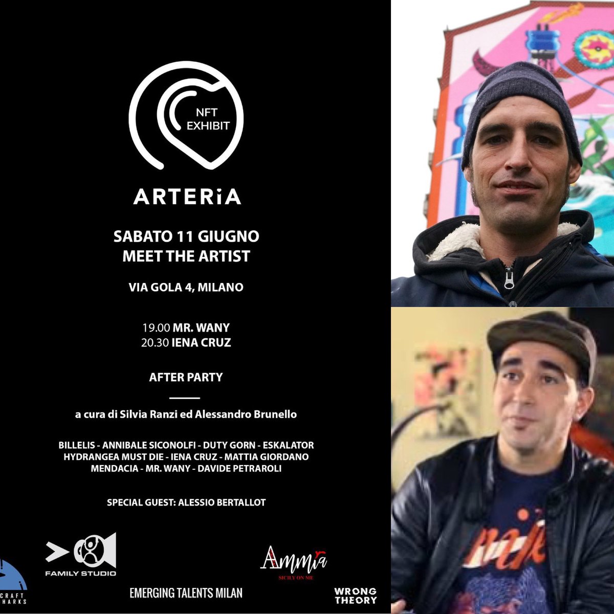 alebrunelloxyz's tweet image. Today at 6pm two big guys for @ArteriaExhibit @wrongtheorynft Meet the artists: @ienacruz @MR_WANY 🔥🔥🔥