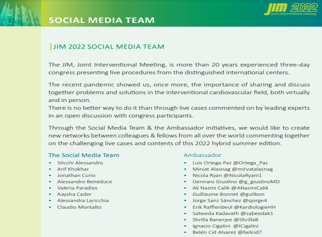 ICigalini's tweet photo. A new edition of #JIM22 is coming in hybrid format! Honored to be part as ambassador 🎉
Register ➡ https://t.co/dOqKrQQ009
Follow the #SoMe & Ambassadors team for news and exclusive insights!
@Sticchi_Alex @ANazmiCalik @KardiologieHH @mirvatalasnag
#Cardiotwitter #CardioEd https://t.co/oWwI3df4Ok