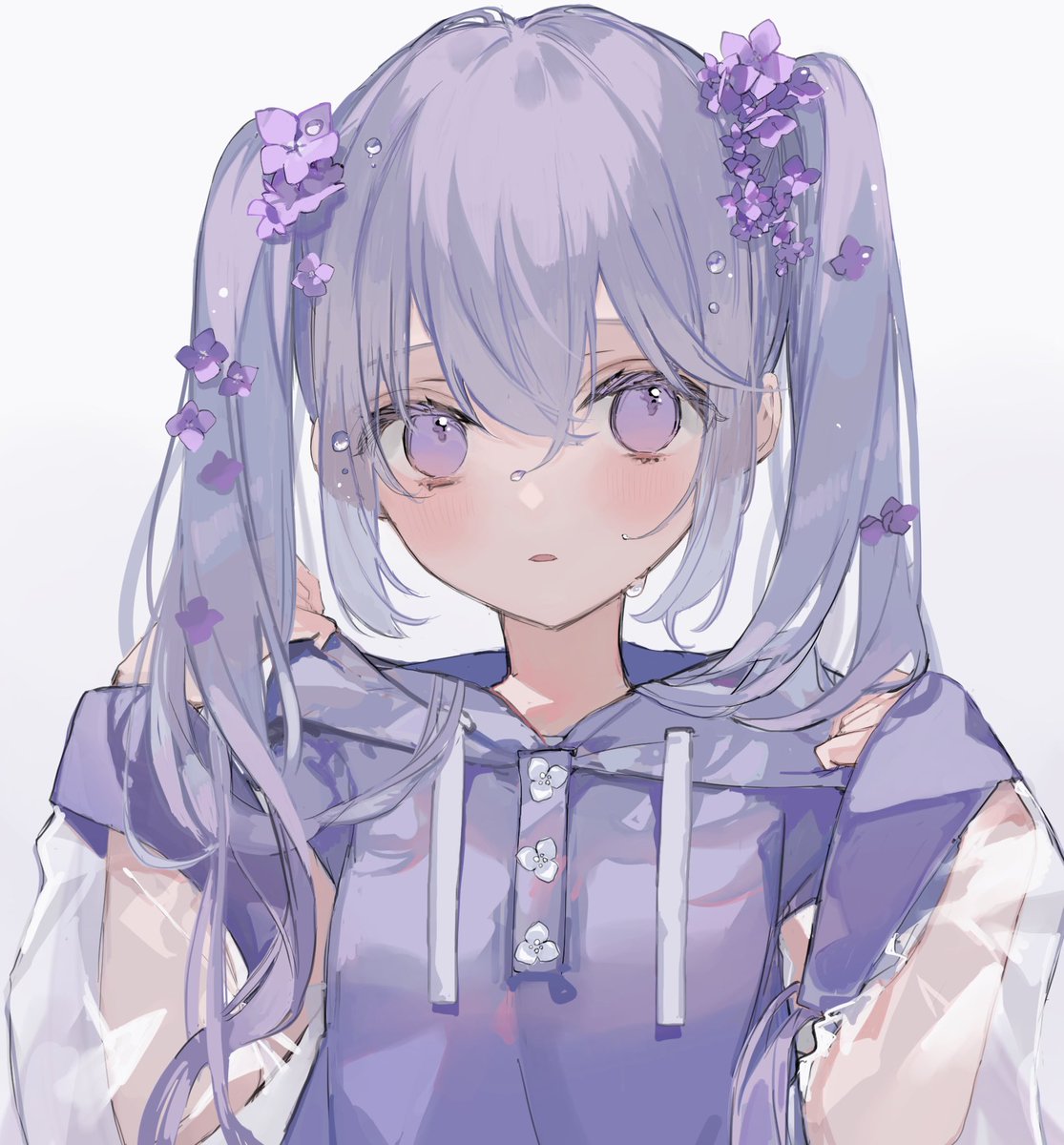 1girl solo flower hair ornament hair flower twintails purple eyes  illustration images