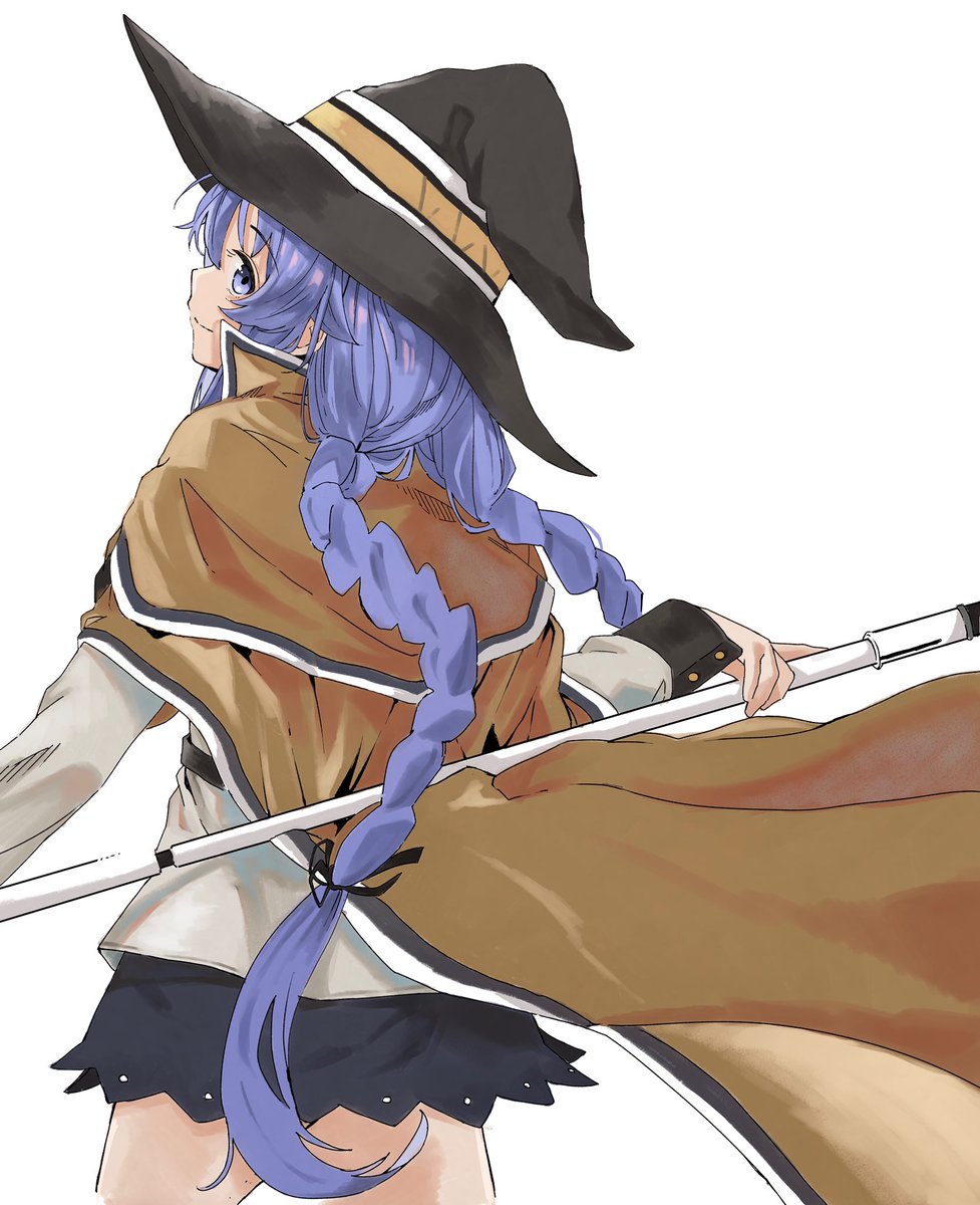 roxy migurdia 1girl solo hat witch hat braid long hair blue hair  illustration images