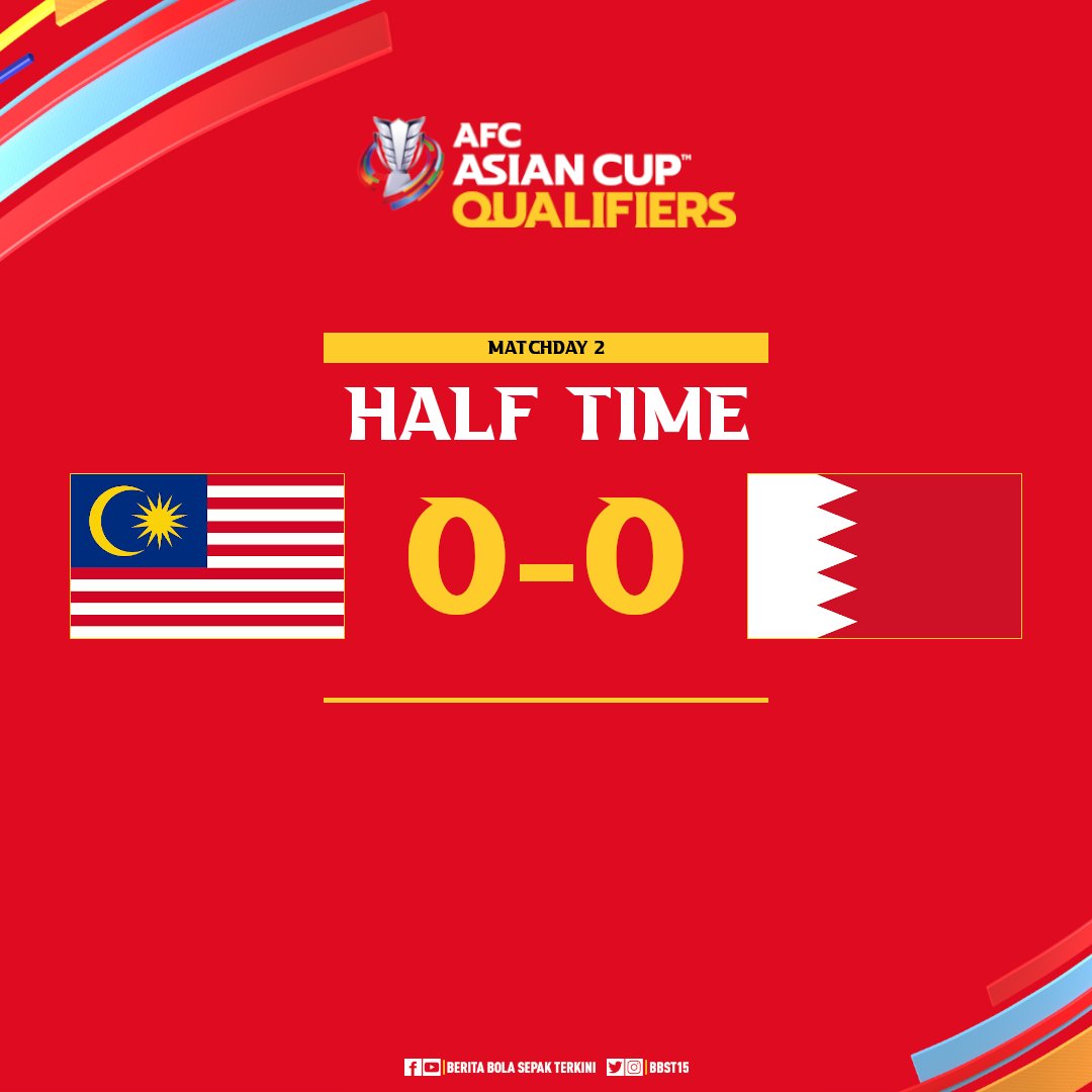 BBST15's tweet photo. HALF TIME! π²πΎ Malaysia 0-0 Bahrain π§π
πΊ TV9 & astro arena
#ACQ2023 | #MASvBHR https://t.co/FhD1GzOSa2