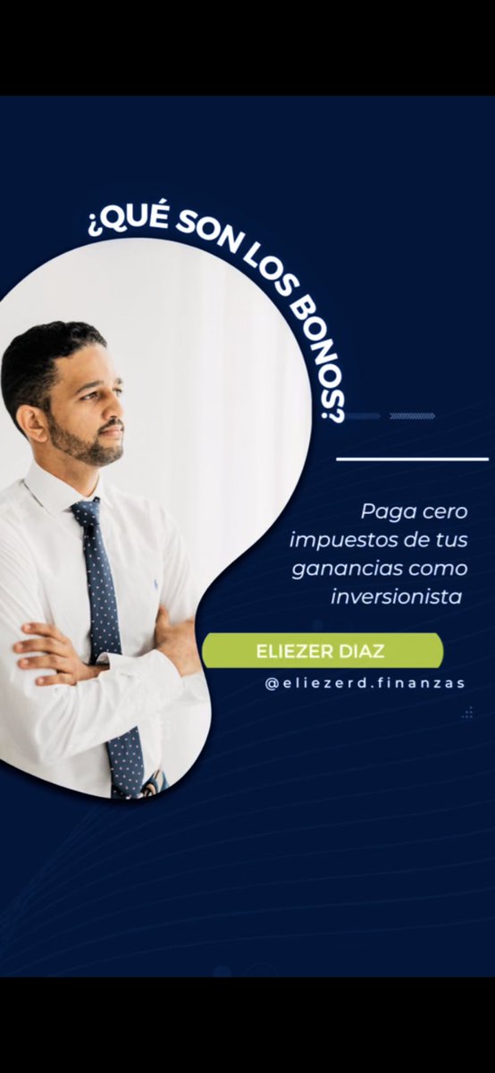 EliezerTMD's tweet photo. https://t.co/MKyXEPOFsY

¿Qué son los BONOS? 

En este video te muestro en pequeñas pinceladas, qué son los bonos, éstos en su mayoría son emitidos por el Ministerio de Hacienda de República  Dominicana 🇩🇴; los cuales te generan un rendimiento libre de todo gravamen o impuesto. https://t.co/ci4EucvKw6