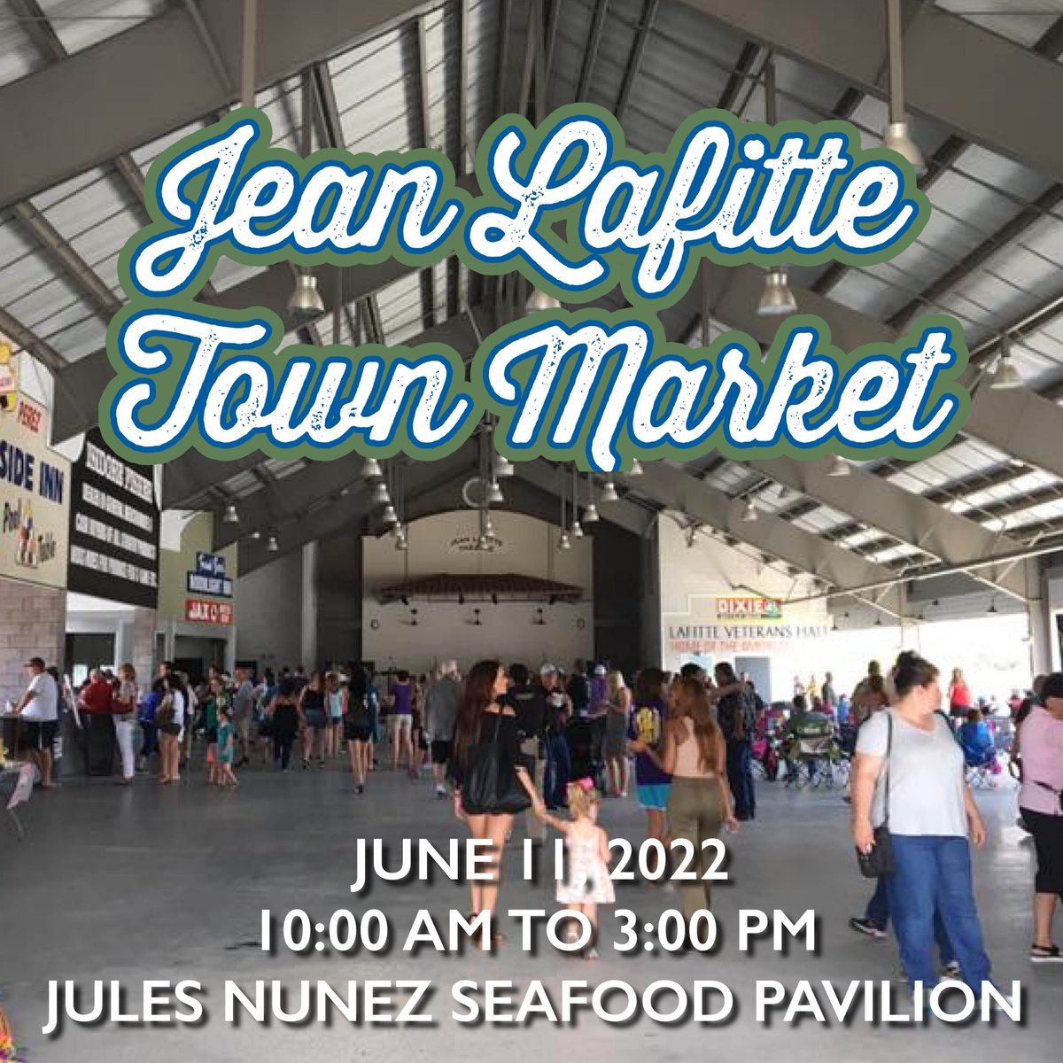 JeanLafitteLA's tweet photo. Come on out today for the Town Market at the Jules Nunez Seafood Pavilion from 10 am to 3 pm! 
The Market will include food by local restaurants, vendors selling arts and crafts, seafood and fresh vegetables. It will also include vendors selling flowers, herbs, and succulents. https://t.co/aQKg1w0Eie