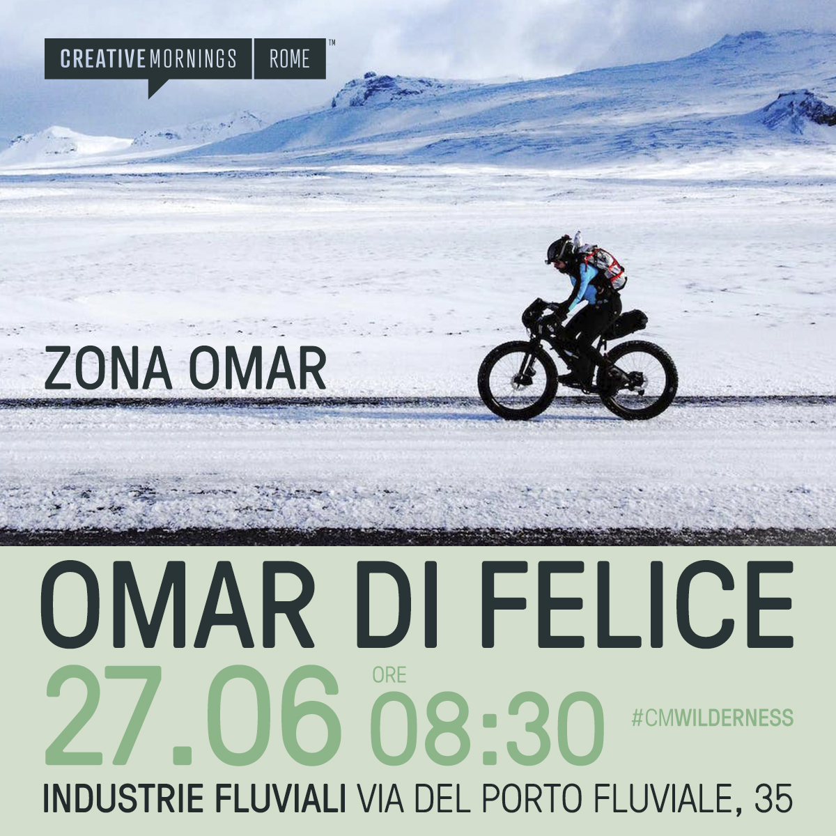 Il 27 giugno copritevi bene! La colazione creativa del mese vi porterà da Roma ai posti più freddi del Pianeta con un super ospite, ultra cyclist, avventuriero, autore e speaker: Omar Di Felice.
❄️ Cosa c’è di più wild? 
Biglietto gratuito👉creativemornings.com/talks/omar-di-…
#CMWilderness