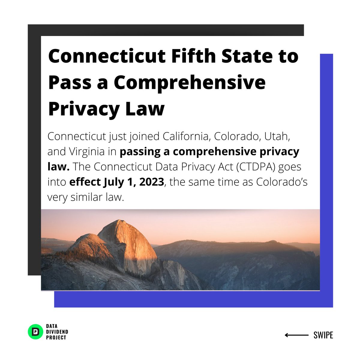 ddpforall's tweet image. Connecticut is now the 5th state to pass a comprehensive privacy law!

Which state do you think will be next?

#data #datalaws #dataprivacy #goconnecticut