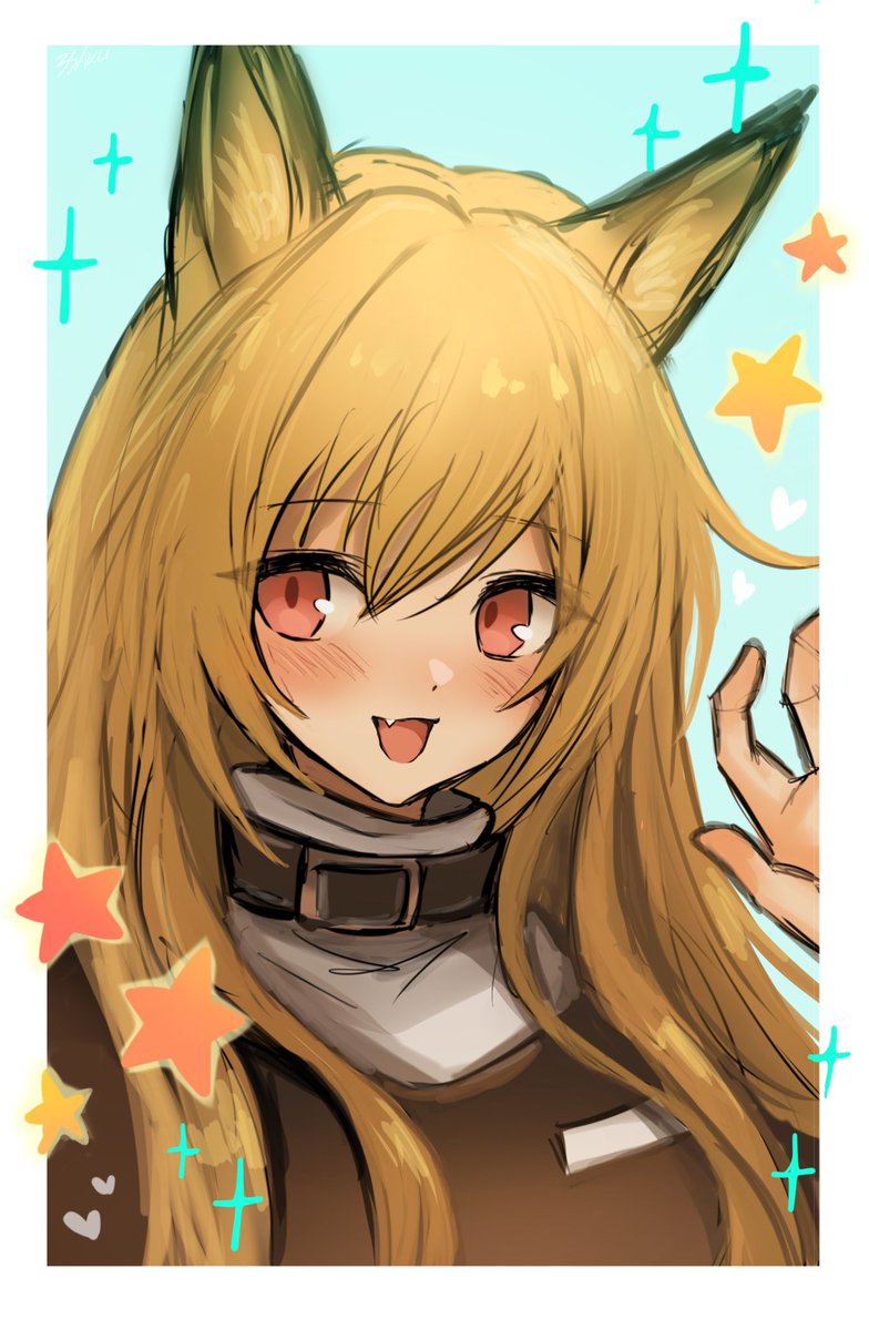 ceobe (arknights) 1girl animal ears solo dog ears long hair fang blush  illustration images