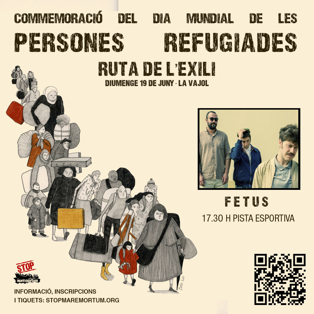 stopmaremortum's tweet photo. Acabarem la jornada amb les actuacions de #RobinSecret i @SomFetus! 🎶👏
🤗 T'hi esperem! 📲https://t.co/E8YOwYi6ue
#RutaExili #DiaPersonesRefugiades https://t.co/P4lsp2OJd8