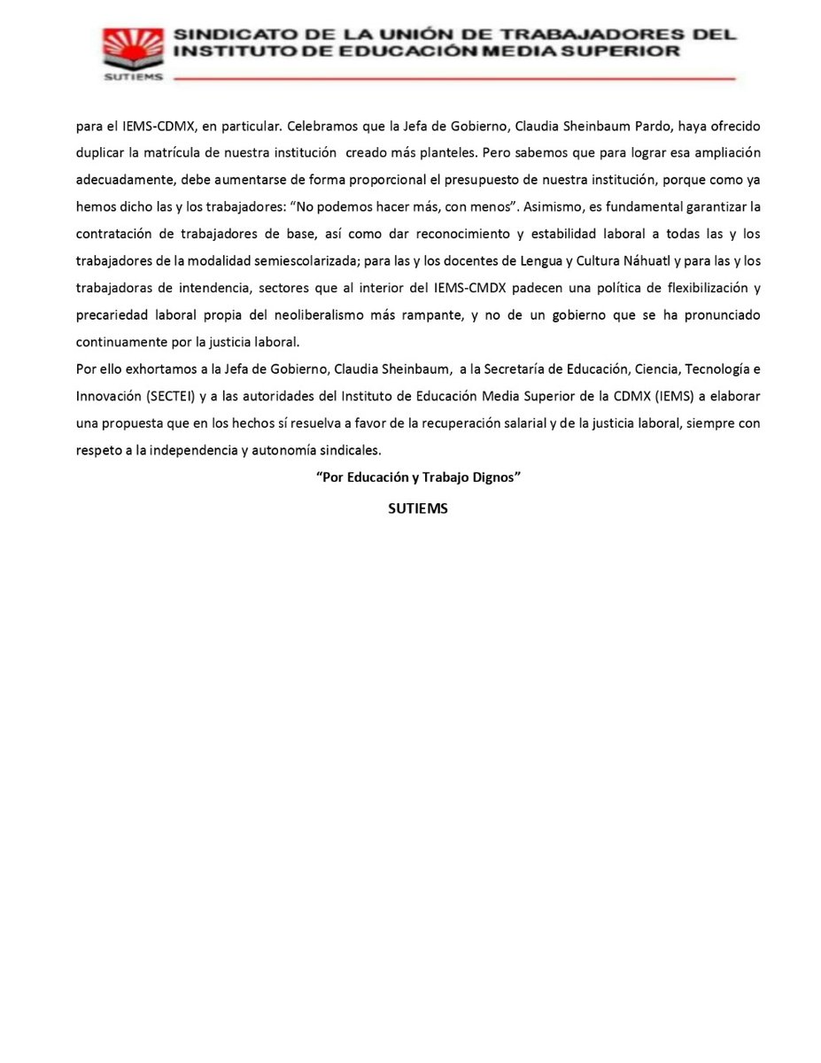 solosequenoah's tweet photo. DESMIENTEN a @Claudiashein,y más que táctica politiquera de su parte, el Sindicato de las Preparatorias del @GobCDMX, el @SutiemsOrg, requerimos presupuesto educativo y aumento salarial. @proceso @Excelsior @Univ_Metropoli @LaCronicaDeHoy @lajornadaonline @AristeguiOnline https://t.co/x6aftTkWec