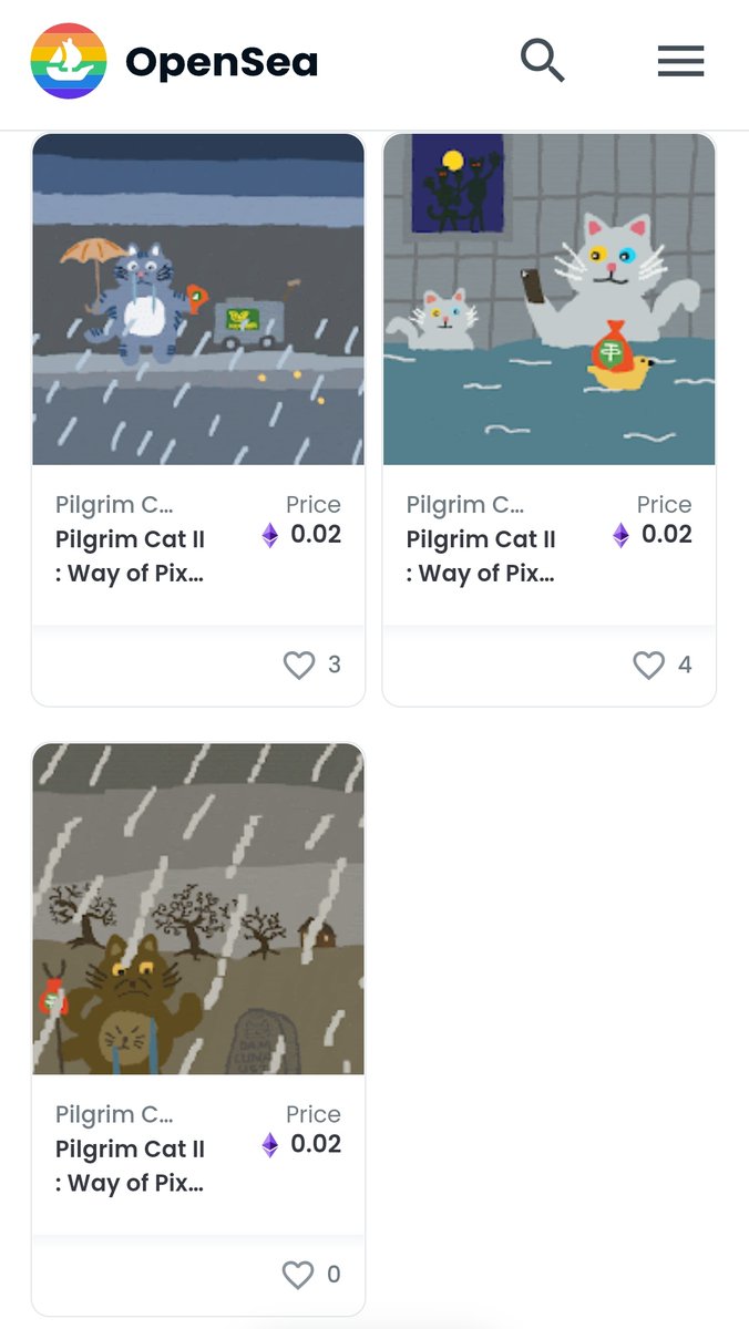 Pilgrim Cat [ 🐱Update🇹🇭 ](Opensea.io)
Pilgrim Cat II : Way of Pixel Life.
Price 0.02 ETH on Polygon 
900x900 (GIF)
Pilgrim Cat #5 (1/1)
Link : opensea.io/collection/pil…
#NFTTHAILAND #NFTThaicommunity #NFTthai #OpenSeaNFT #OpenSeaPolygon #PolygonNFT #nftpixelart